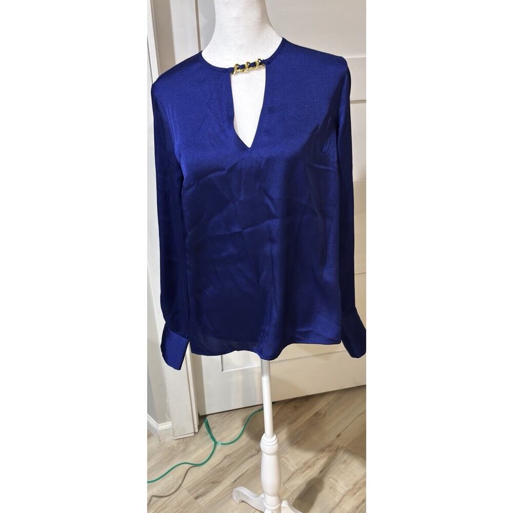 INC Royal Blue Blouse With Gold Chain At Neck Size Small MSRP$ 59.50